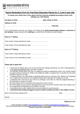 Parent Declaration Form for Free Early Education Places