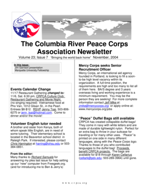 November 2004 - Columbia River Peace Corps Association - crpca