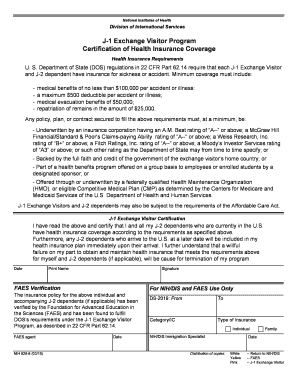 J-1 Exchange Visitor Health Insurance Certification