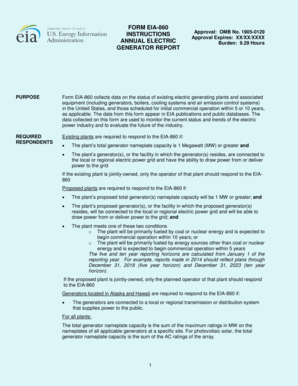 Form EIA-860 Annual Electric Generator Report