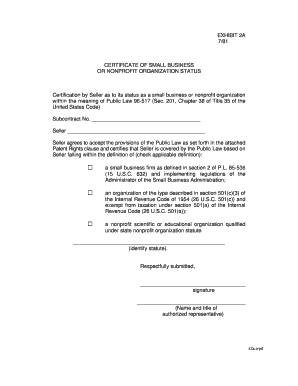 Certificate of Small Business or Nonprofit Organization Status