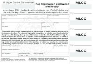 Michigan Keg Registration Declaration and Receipt