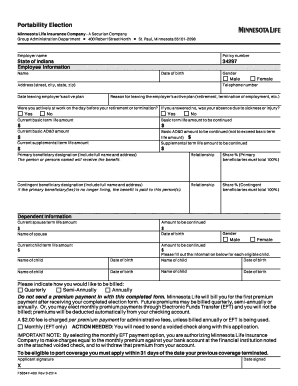 State of Indiana Term Life & Basic AD&D Insurance Portability Form