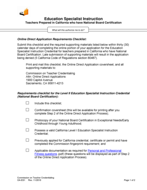 Education Specialist Instruction Credential Application