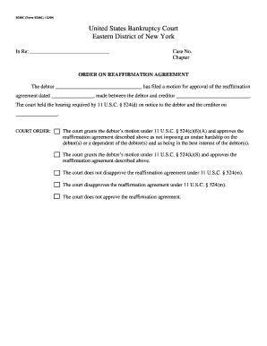 US Bankruptcy Court Reaffirmation Agreement Order