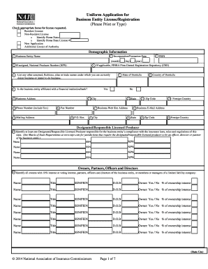 Uniform Business Entity License/Registration Application