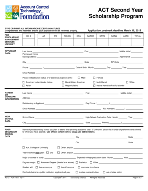 ACT Second Year Scholarship Application