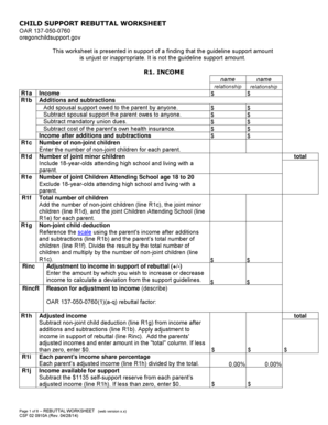 Oregon Child Support Rebuttal Worksheet