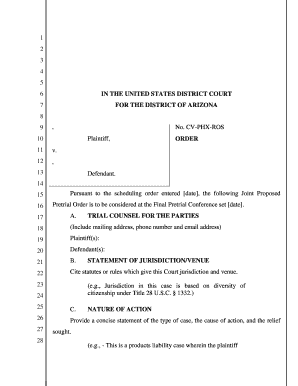 US Federal Court Joint Pretrial Order