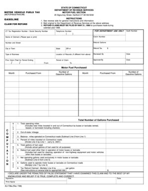 Connecticut Motor Vehicle Fuels Tax Refund Claim