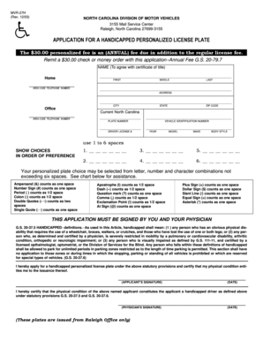 North Carolina Handicapped Personalized License Plate Application