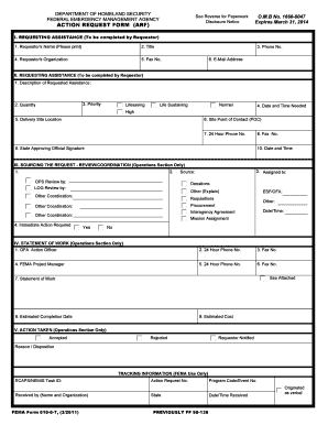Federal Emergency Management Agency Action Request Form