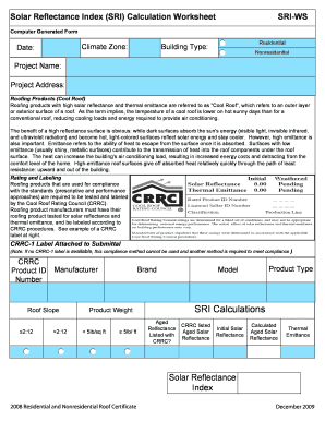 Solar Reflectance Index Calculation Worksheet