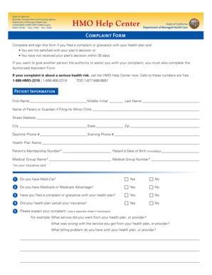 California Health Plan Complaint Form