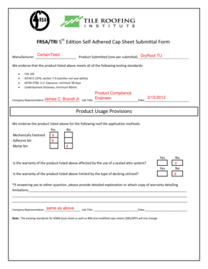 FRSA/TRI 5th Edition Cap Sheet Submittal Form