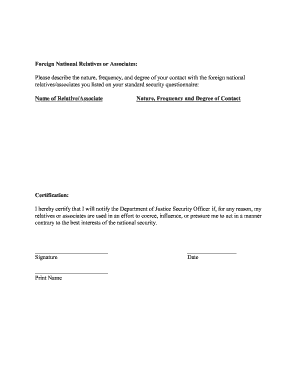 Foreign National Relatives or Associates Form