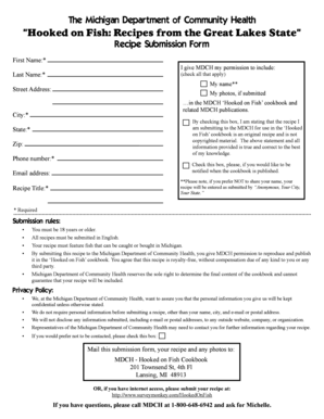 Michigan Hooked on Fish Recipe Submission Form