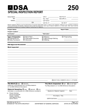 California Special Inspection Report Form
