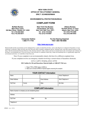 New York State Environmental Protection Complaint Form