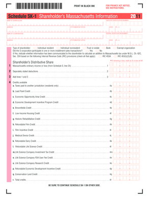 Schedule SK-1 Shareholder's Massachusetts Information