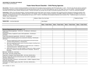 Wisconsin Foster Home Record Checklist