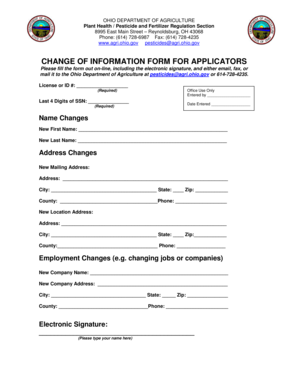 Ohio Applicator Change of Information Form