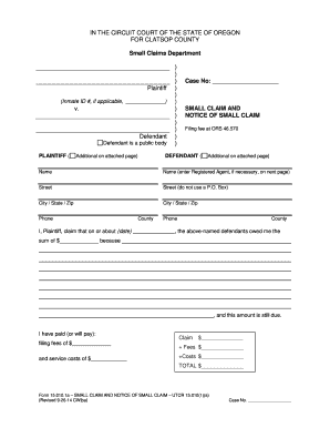Oregon Small Claim and Notice of Small Claim