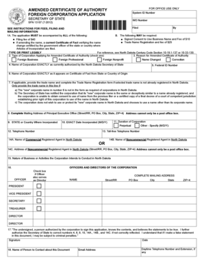 Amended Certificate of Authority for Foreign Corporation