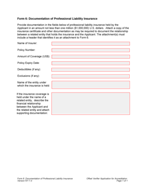 Form 6 Professional Liability Insurance Documentation