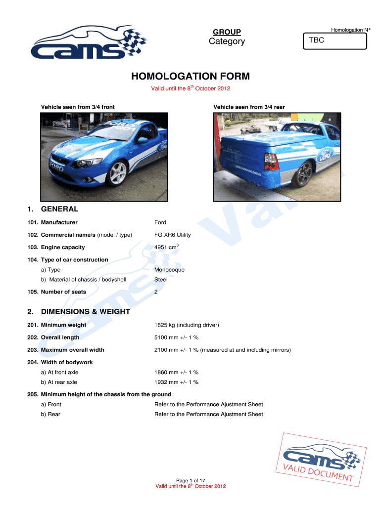 Homologation Document - Ford FG Sep 28 Preview on Page 1