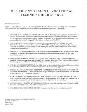 Free and Reduced Price School Meals Application