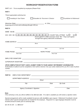 Illinois State Employees' Retirement System Workshop Reservation Form