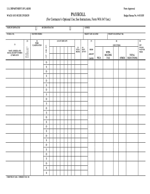 US Department of Labor Payroll Form