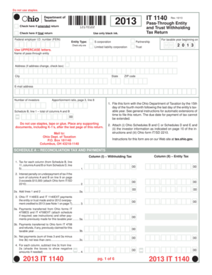 Ohio IT 1140 Pass-Through Entity Tax Return
