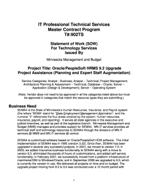 IT Professional Technical Services Master Contract Program T#:902TS Statement of Work (SOW) For Technology Services Issued By Minnesota Management and Budget Project Title: Oracle/PeopleSoft HRMS 9 - mn