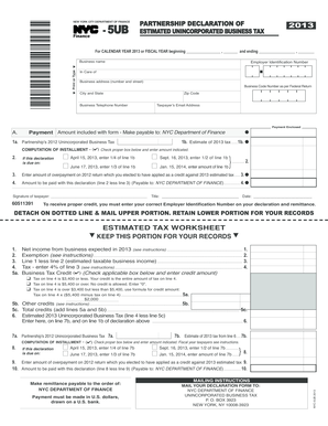 New York City Partnership Unincorporated Business Tax Declaration