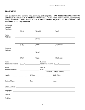 Indiana Gaming Commission Personal Disclosure Form 3