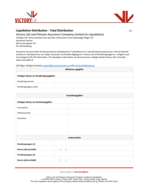 Victory Life Liquidation Distribution Form
