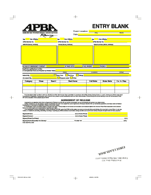 APBA Boat Racing Entry Form