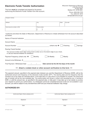Wisconsin Electronic Funds Transfer Authorization