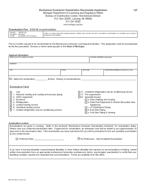 Dd214 form - Mechanical Contractor Examination Reschedule Application - michigan