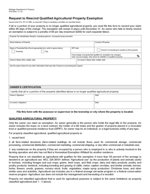 Michigan Qualified Agricultural Property Exemption Rescission Form