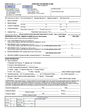 California Gasoline Tax Refund Claim Form