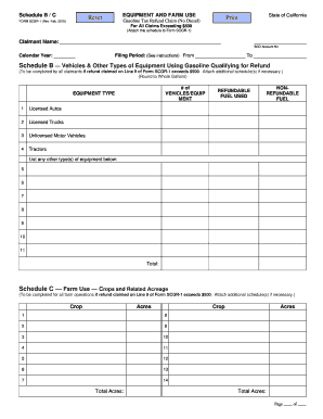 California Gasoline Tax Refund Claim Schedule