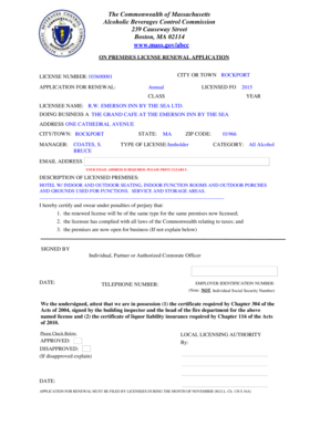 Massachusetts On Premises License Renewal Application