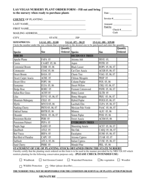 Las Vegas Nursery Plant Order Form