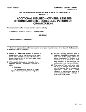 Commercial General Liability Additional Insured Endorsement