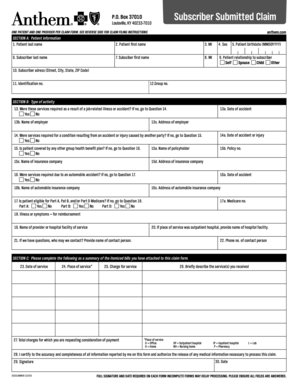 Anthem Blue Cross and Blue Shield Subscriber Claim Form