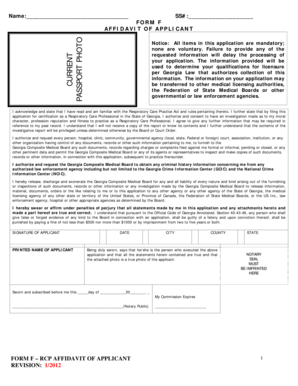 Georgia Respiratory Care Professional Affidavit