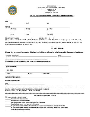 Maryland 180 Day Child Care Criminal History Record Check